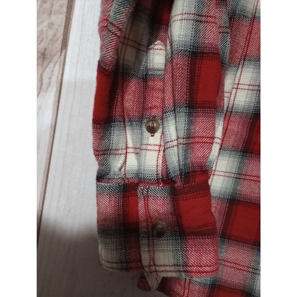 GAP Womens Plaid Flannel Button Up Long Sleeve Shirt Red‎ White Cottagecore - Picture 4 of 7